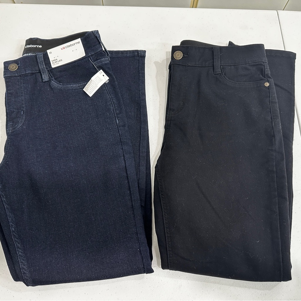 Price firm! 2-pair Liz Claiborne Sara Slim Leg  - New & Like New - See details